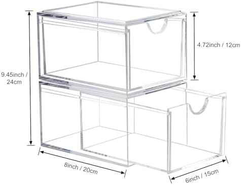 AMEITECH 2 Pack Clear Stackable Storage Drawer, Bathroom Makeup Organizer, Plastic Storage Bins, Acrylic Organization an