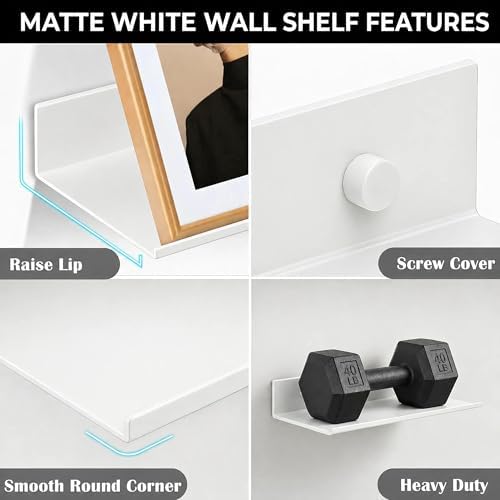 Z metnal White Wall Shelves, Small Corner Floating Bathroom Shelf, Lack Slim Metal Decor Display Modern Long Shelves for