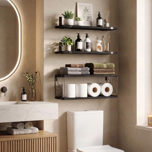 Fixwal 3+1 Tier Bathroom Floating Shelves Over Toilet, Black