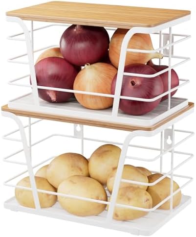 TIDIIABODE 2 Pack Kitchen Organization for Onions,Potatoes - Fruit Basket for Kitchen Counter & Storage Basket,Stackable