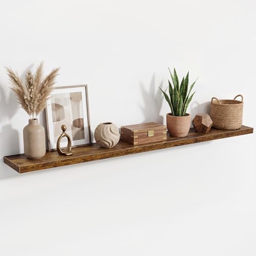 72 Inch Floating Shelves for Wall Set of 1,9.3" Deep Wall Shelves,Rustic Wood Wall Mounted Book Shelves with Invisible B