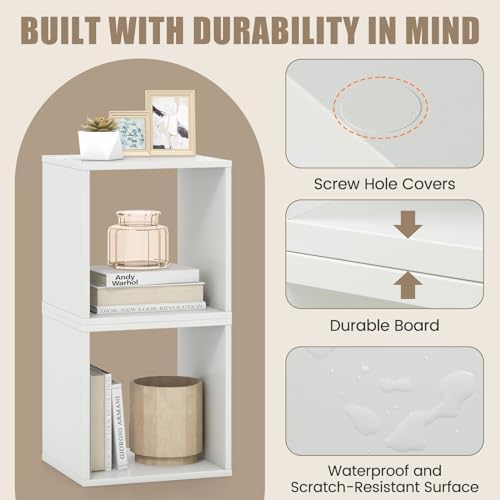 2 Stackable Cubes Bookcase, Wooden Cubby Storage Organizer (White)