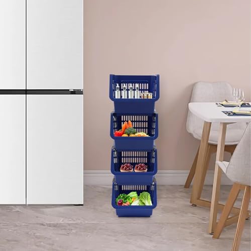 4 Pcs Stackable Storage Baskets, Compact Rolling Storage Baskets Set, Small Stackable Organizer Bins for Kitchen Bedroom
