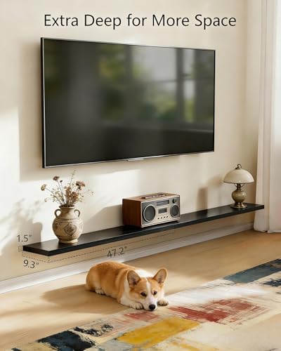Vervida® Black Floating Wall Shelves 47.2 in Set of 3 Extra Large