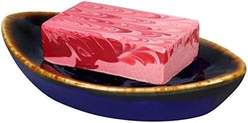 Ceramic Soap Dish with Self Draining Tray for Bar Soap, Bathroom, Kitchen (Blue No.2)