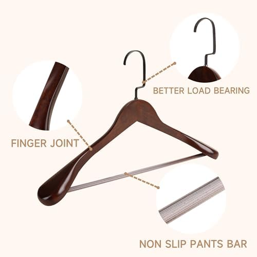 Wooden Suit Hangers with Non Slip Pants Bar, Walnut, 12-Pack, 17.5"