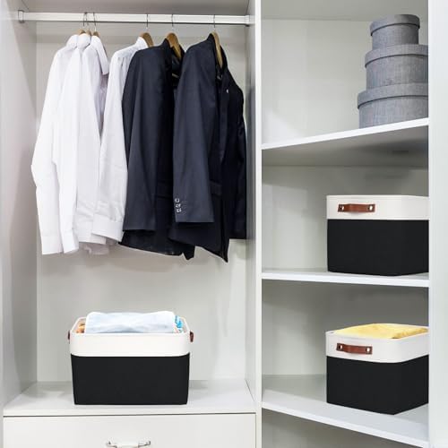 Bagnizer Storage Bins Large Fabric Storage Baskets for Shelves 3 Pack, Decorative Linen Closet Baskets with Handles for 