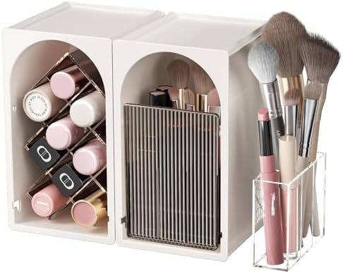INVSSENE Stackable Makeup Organizer Countertop, Storage Perfume Skincare Cosmetic Lipstick Face Mask Makeup Brush Palett