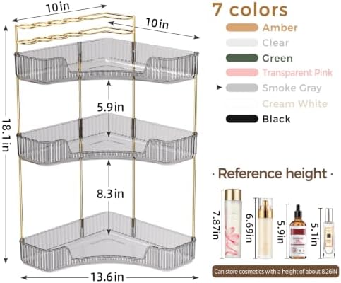 BEFSOP Corner Bathroom Counter Organizer, Upgraded 3-Tier Makeup Organizer Countertop with Makeup Brush Holder, Skincare