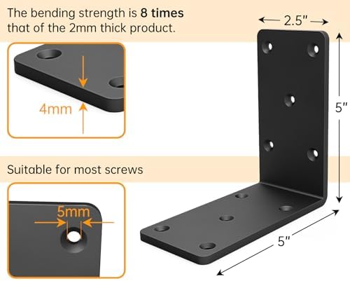 5x5x2.5“ Heavy Duty L Brackets , 4mm Thick Angle Bracket (8PCS)
