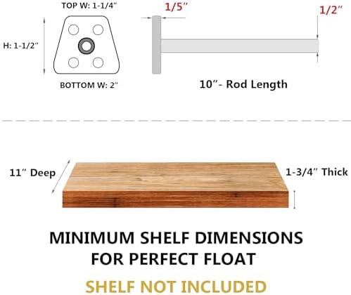NEODROP 6-Pack 10 Inch Hidden Floating Shelf Bracket, Heavy Duty Blind Shelf Support Hardware | Invisible Wall Brackets 