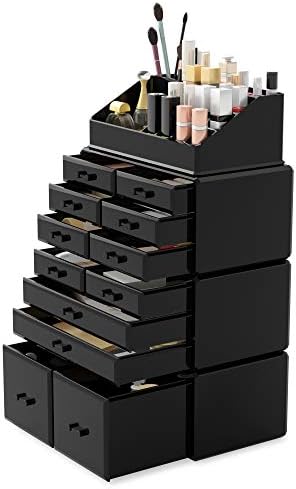 Readaeer Makeup Cosmetic Organizer Storage Drawers Display Boxes Case with 12 Drawers (Black)