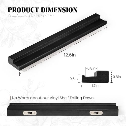 RICHFOCUS Vinyl Wall Mount, 1 Pack Solid Wood Record Shelf, Album Record Holder Display, 12 inch Floating Shelves for Wa