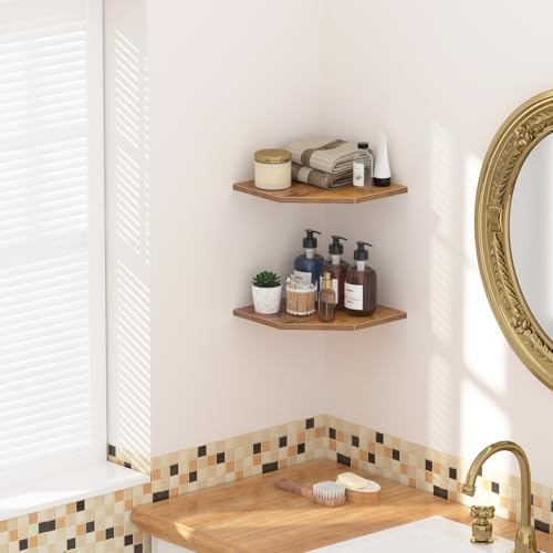 JJL Corner Shelf, 12 Inch Set of 2 Floating Shelves for Wall with Wire Hole for Security Camera and Radios Storage, 13.3