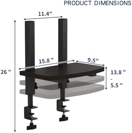 Adjustable Clamp-On Monitor Riser for Desk, Height Adjustable Monitor Stand with Space-Saving Design, Black MDF Shelf fo
