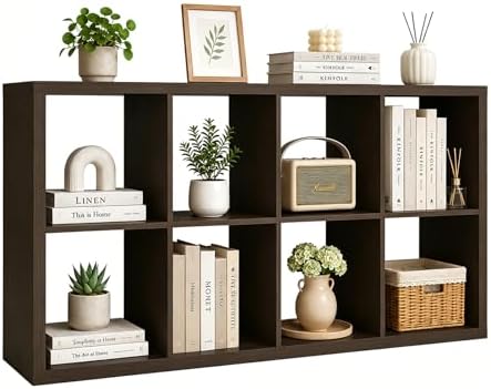 CTESNE【Wooden Thick Frame 8 Cube Storage Organizer Shelf with Anti-Tipping Kits + Reversible Open Back Bookcase, Horizon
