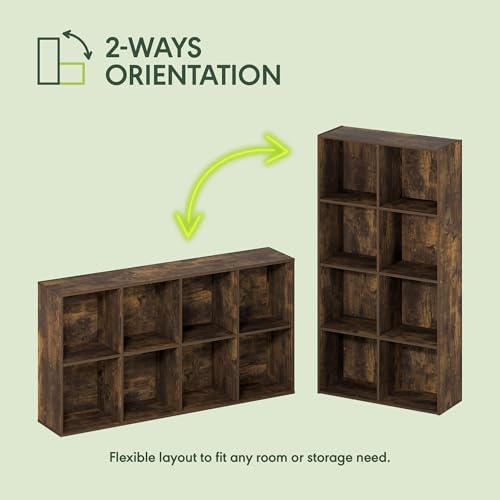 Furinno LUDER Book Shelf, 8-Cube Bookshelf, Bookcase with Open Shelves, 9.5 x 24.6 x 47, for Living Room, Bedroom, Home 