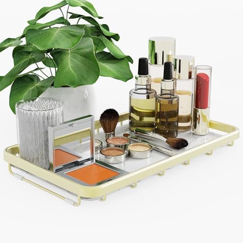 Counter Organizer for Bathroom, Kitchen or Coffee Bar, Metal Shelf with Faux Marble, Vanity Countertop Makeup Storage, D