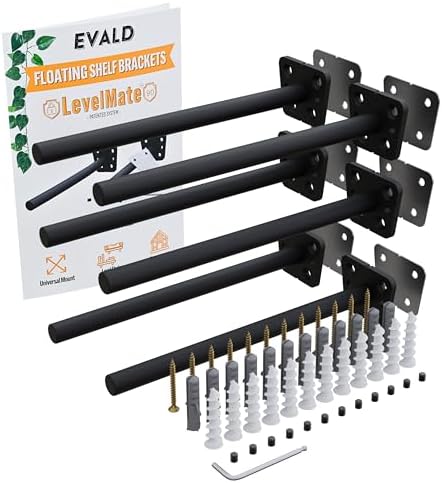 EVALD LevelMate™ Uni-Mount 8 Inch Floating Shelf Brackets, Hidden Shelf Brackets with Anti-Sag Pinol Screw System, Float