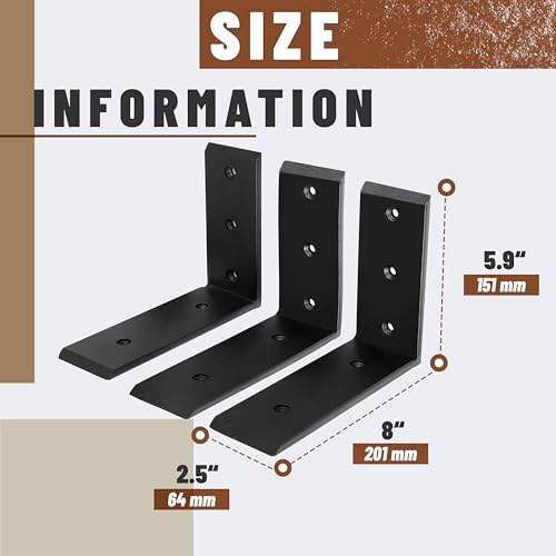 ECOTRIC 3Pcs Countertop Support Brackets 8"x6"x2.5" L Shape Shelf Bracket