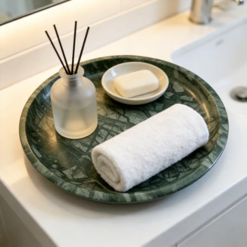 Marble Round Vanity Tray, Natural Polished Serving Tray