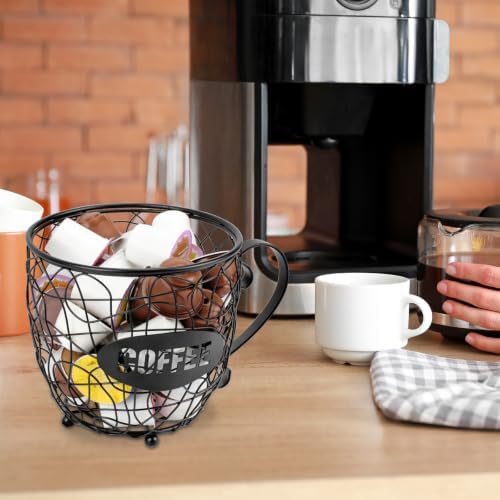 TreeLen K Cup Holder for Counter, Large Capacity Basket for 40 K Cups, Black Metal Coffee Bar Decor Organizer