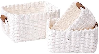 LA JOLIE MUSE Small Wicker Baskets for Organizing, White 3 Pack