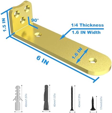 Eurydice Heavy Duty Floating Shelf Brackets, 1/4 in Thick 6 in 6Pack Gold