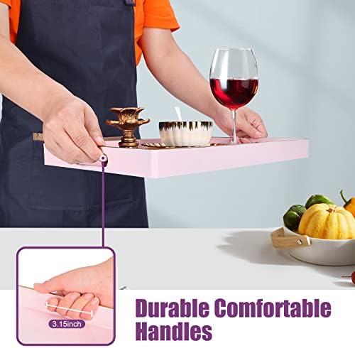 Gifturbo Pink Serving Trays,Decorative Serving Tray with Handles, Coffee Table Rectangular Trays Plastic Tray for Ottoma