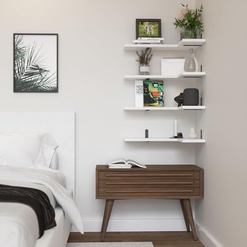 Floating Corner Shelves for Wall, Corner Wall Mounted Shelf for Home Décor Storage, Rustic Wood Shelves for Room, Bathro