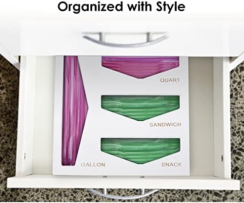 Bamboo Bag Storage Organizer for Kitchen Drawer, Baggie organizer, Compatible with Gallon, Quart, Sandwich and Snack Var