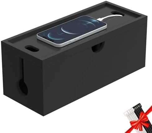Bamboo Cable Management Box, Large Cord Organizer Box Cable Box to Hide Wires & Power Strips for Desktop Storage Cord Ho