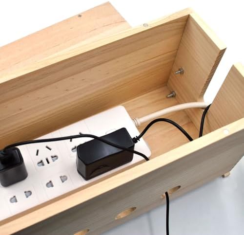 Large Wood Cable Management Box, Natural Cord Organizer 14.2"