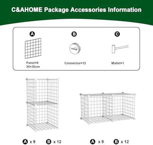 C&AHOME Wire Cube Storage, 2-Cube Storage Organizer Metal, C Grids, White