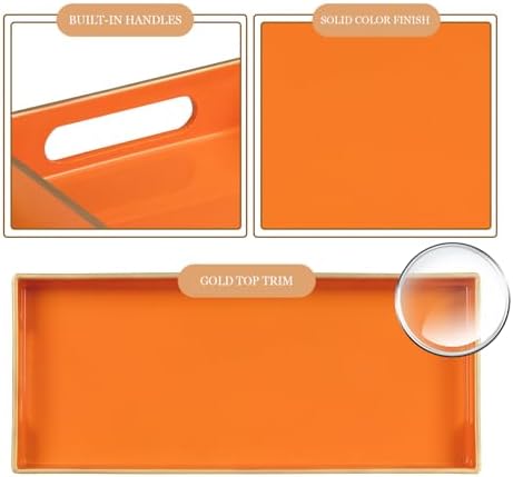 MAONAME Orange Bathroom Tray, Rectangular Toilet Tank Trays with Handles
