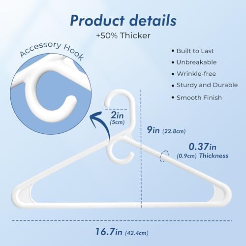 HOUSE DAY Heavy Duty Plastic Hangers 24 Pack - Thick White Clothes Hangers