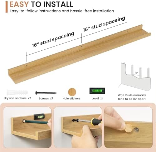 Dreamland Picture Ledge Shelf for Wall, Floating Shelves Set of 2, 48 Inch Long Floating Shelves with Lip for Living Roo
