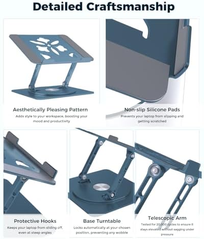 Aoviho 360° Rotating Laptop Stand for Desk | Adjustable, Foldable, Portable Aluminum Ergonomic Riser | Compatible with M