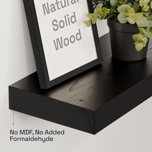 Solid Wood Floating Shelves For Wall 16 inch Black, Bathroom Wooden Shelf