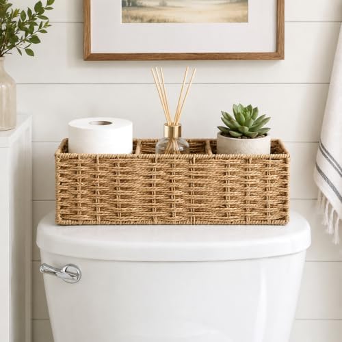 Wicker Toilet Paper Storage Basket Set of 2 for Shelves, Natural