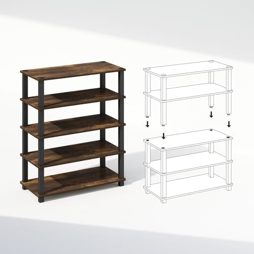 Furinno Turn-S-Tube Storage Shelves Set of 2, 3-Tier Stackable Standing Shelf, Open Corner Shelf, for Organization and S