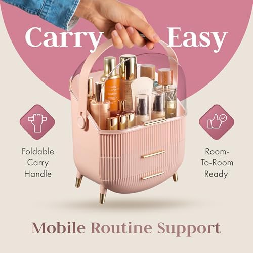 Covered Makeup Cosmetic Countertop - Large Cosmetic Organizer - Trendy Oval Shape Storage for Skin Care Organizer - Clea