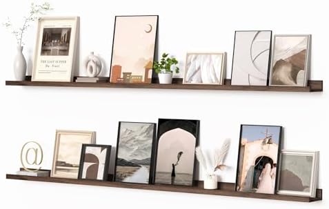 Heimlove Picture Ledge Shelf, Floating Shelves Set of 2, 72 Inches Long Large Picture Shelf for Wall with Ledge, Kids Bookshelf Wall Mounted for Living Room Bedroom Decor Books Photo Frames, Walnut