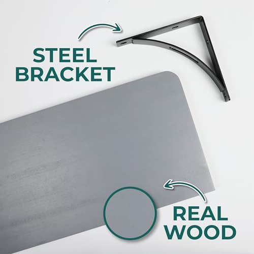 Reinforced Steel Bracket Grey Wall Shelves - Easy to Install, Template and Video Included - Grey Shelf for Wall, Gray Sh
