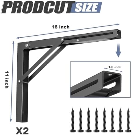 WALMANN 16 in Folding Wall Shelf Brackets, Wall Mount Collapsible Brackets