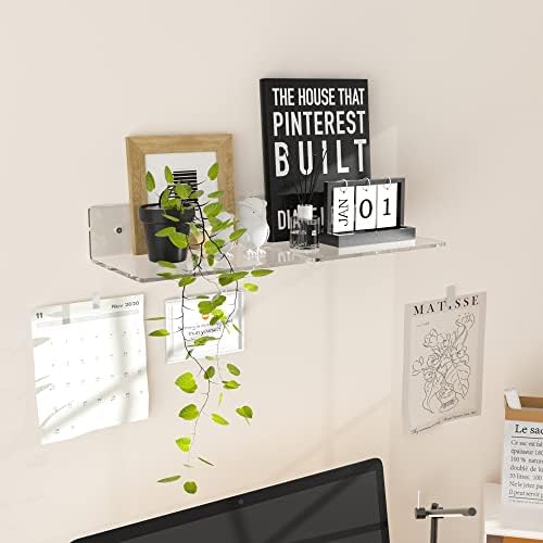 Sezanrpt 9 Inches Acrylic Wall Shelves 2 Pack, Floating Shelf for Wall Mounting, Acrylic Display Ledges for Funko Pop Figures, Home Décor, Living Room, Gaming Room, Plants(9 inch, Clear)