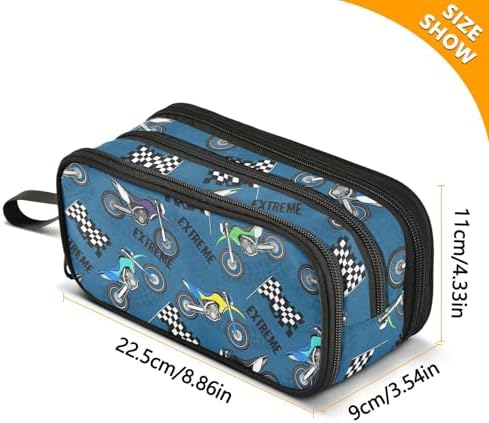 Colorful Motorcycle Pencil Case Box Boys Girls Large Pencil Pouch with Zipper Compartments Big Capacity Stationery Pen Bag Organizer for Kids Teens Adults School