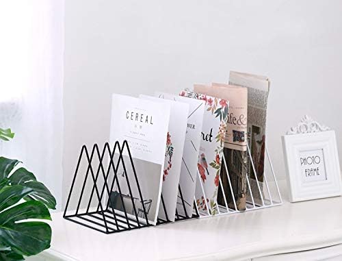 Black Metal Vinyl Record Holder,Vertical Record Player Holder,File Organizer for Desk,Desktop File Sorters,Paper Organizer and Record Holder Stand,Triangle Upright 9 Lattice Vinyl Rack Stand,1Pack