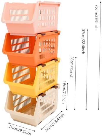 4 Pcs Stackable Storage Baskets, Compact Rolling Storage Baskets Set, Small Stackable Organizer Bins for Kitchen Bedroom