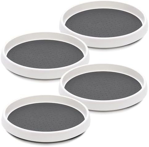 Pack of 4 10-inch Non-Skid Lazy Susan Cabinet Organizer Turntables - Durable Turn Table Organizers with Arc Thick Guardr